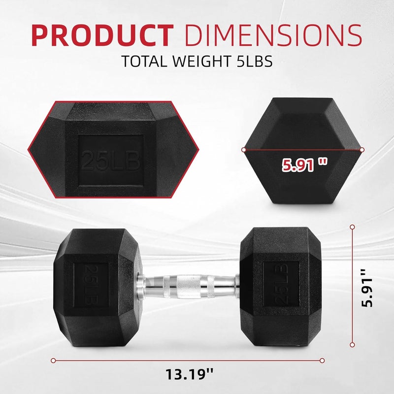 BalanceFrom Rubber Encased Hex Weights Dumbbells Set of 5 – 50 lb Pair | Cast Iron Hand Weights with Anti-Slip Grip for Home Gym Strength Training - Image 2
